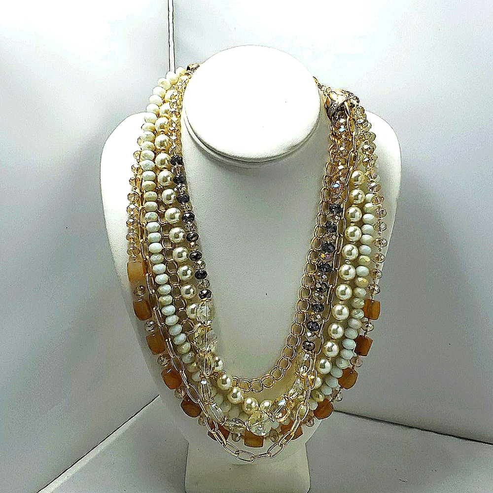 Ali khan champagne color 6 strand glass beaded necklace with gift box